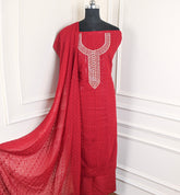 Georgette Maroon Unstitched Suit